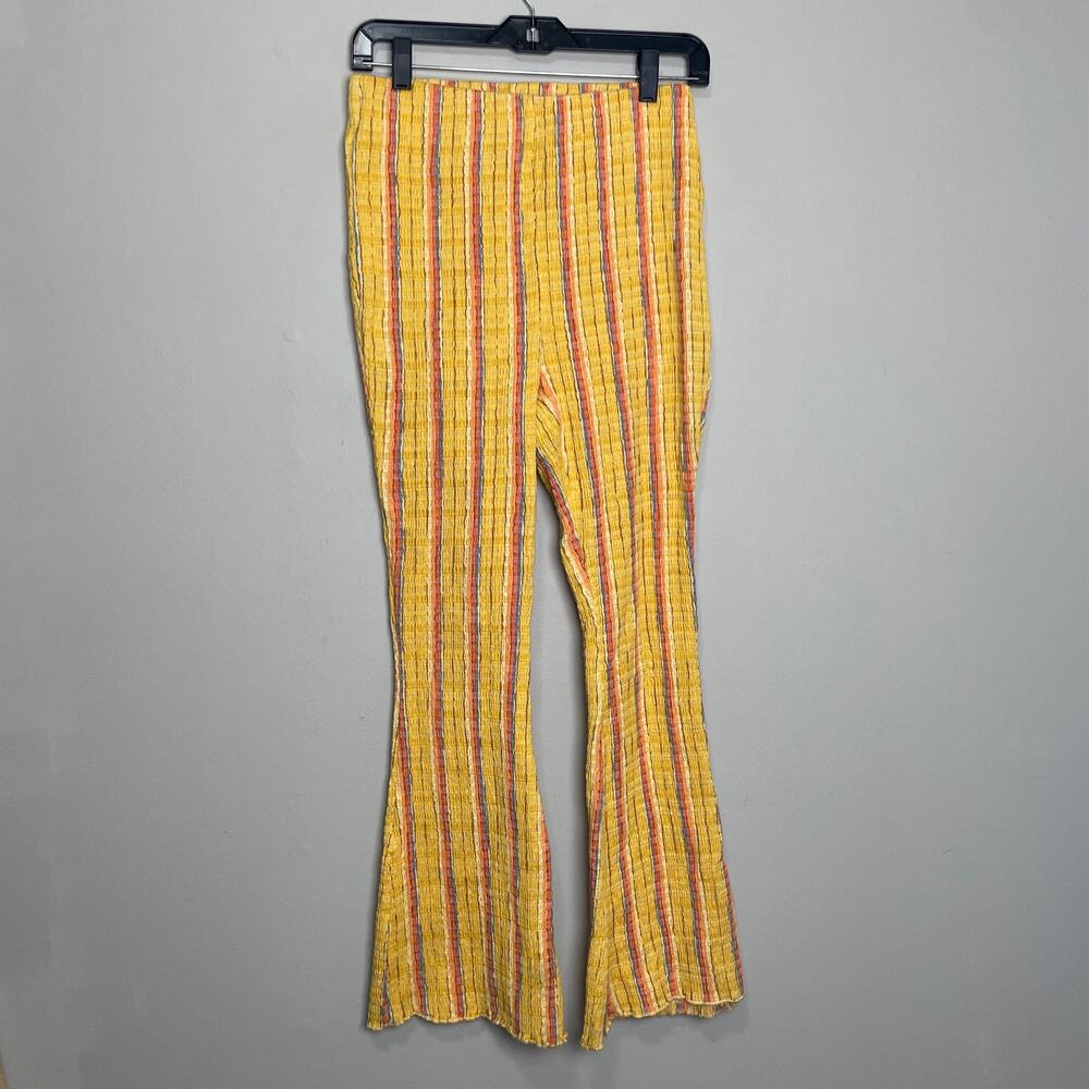 Free People Stretch Flare Pants Festival Funky Yellow Striped S - Picture 1 of 7